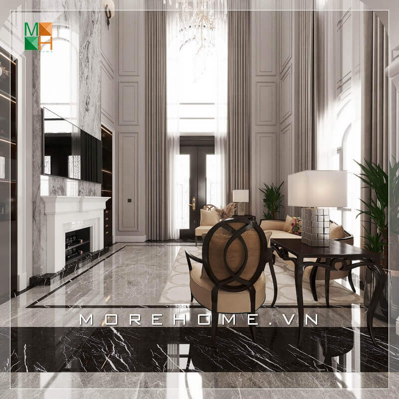 Thiết kế không gian phòng khách đẹp, cao cấp mang phong cách tân cổ điển cho chung cư, nhà phố, biệt thự, căn hộ penthouse. Thiết kế khách chung cư