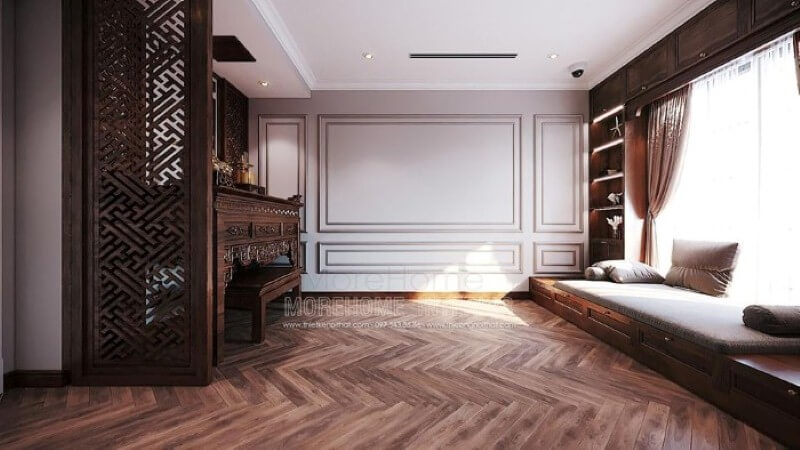 Vách gỗ CNC đẹp cho phòng thờ hiện đại. thiết kế nội thất chung cư