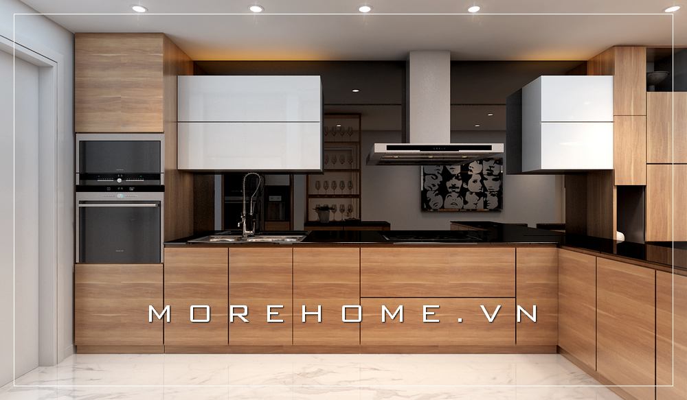 Thiết kế nội thất phòng bếp gỗ công nghiệp hiện đại, tiện nghi Thiết kế phòng bếp đẹp và sang trọng