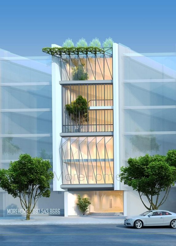 Kiến trúc nhà phố hiện đại 6 tầng được thiết kế sang trọng tại Lạc Long Quân, quận Tây Hồ, Hà Nội.