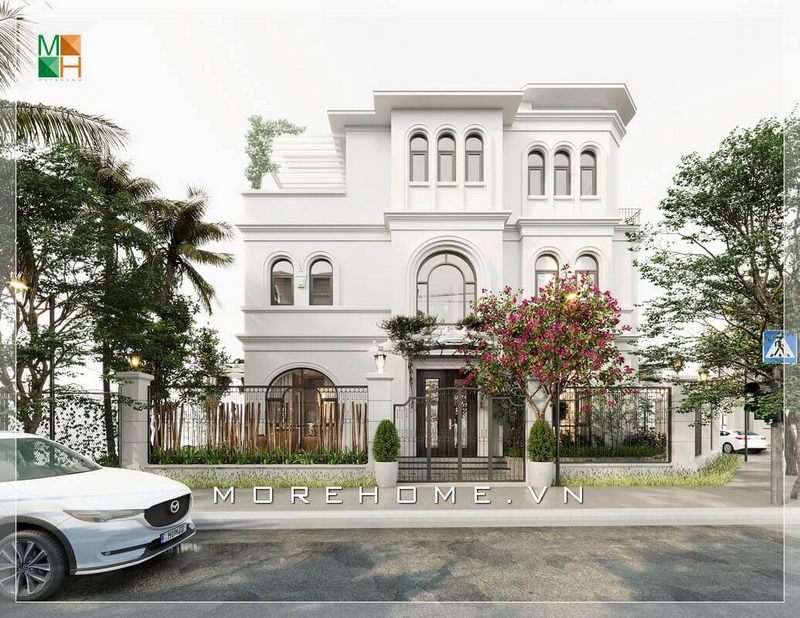 Mẫu thiết kế biệt thự cao cấp có khả năng tạo ấn tượng mạnh mẽ với cửa mái vòm đầy sang trọng và đẳng cấp.