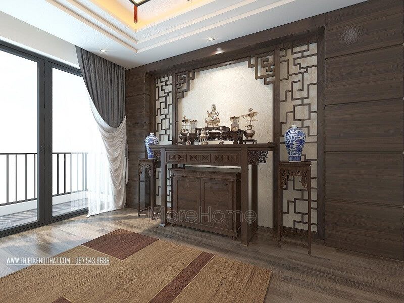 Gợi ý mẫu phòng thờ đẹp cho biệt thự The Eden Rose Thanh Trì với kiểu dáng hiện đại, đường nét tinh tế