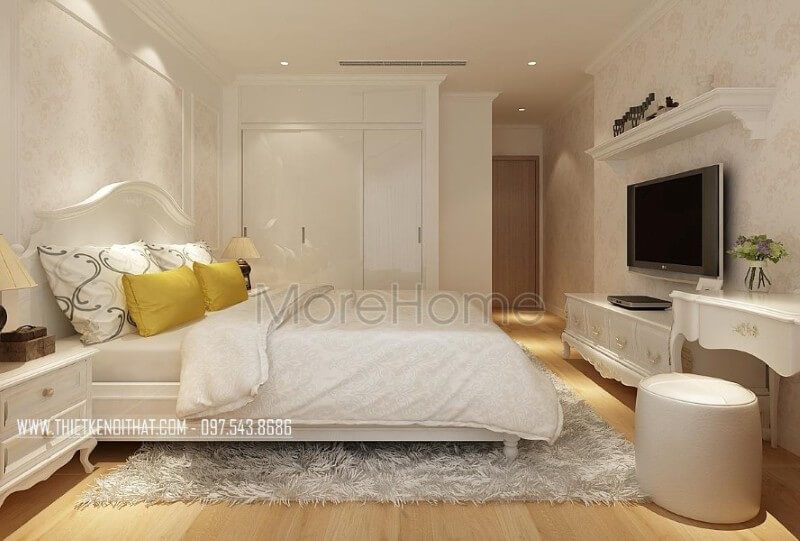 Sự sử dụng giấy dán tường có hoa văn tân cổ điển đơn giản sẽ góp phần tăng thêm sự mới lạ và đẹp mắt cho không gian phòng.